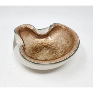 Alfredo Barbini Murano Art Glass Bowl Ashtray Gold Aventurine Cased Glass 6.5"